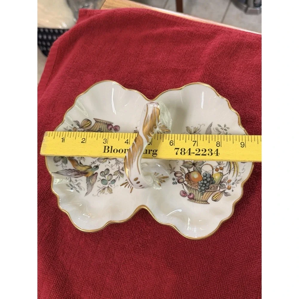 Vintage Limoges France Double Dish Bird of Paradise Fruit Basket Gold Handle